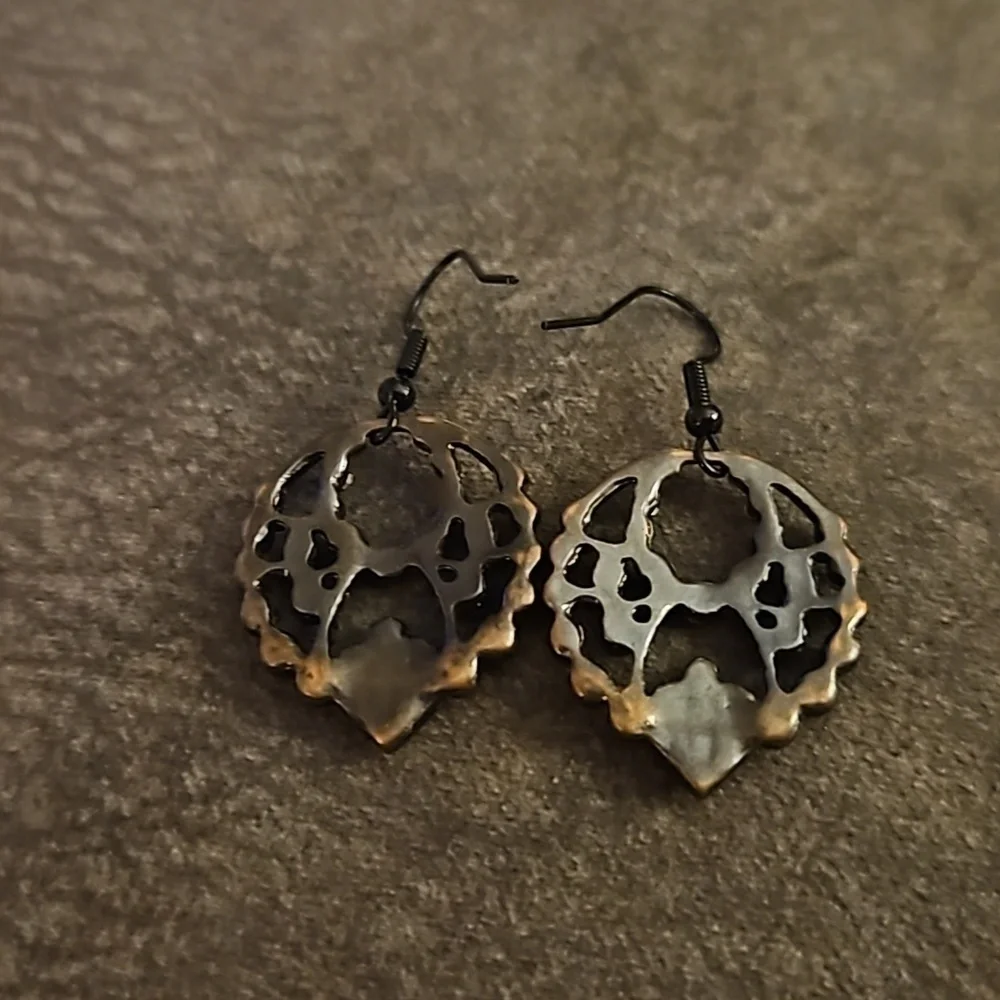 Vintage Gunmetal Crystal Goth Dangle Hook Earrings